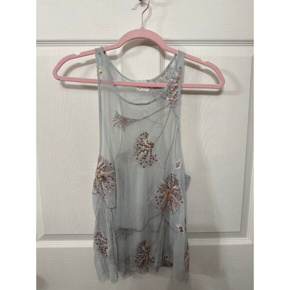 Intimately Free People Racerback Sheer Dandelion Sequin Tank, sz S - Picture 1 of 7